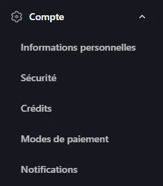 Le menu Compte.