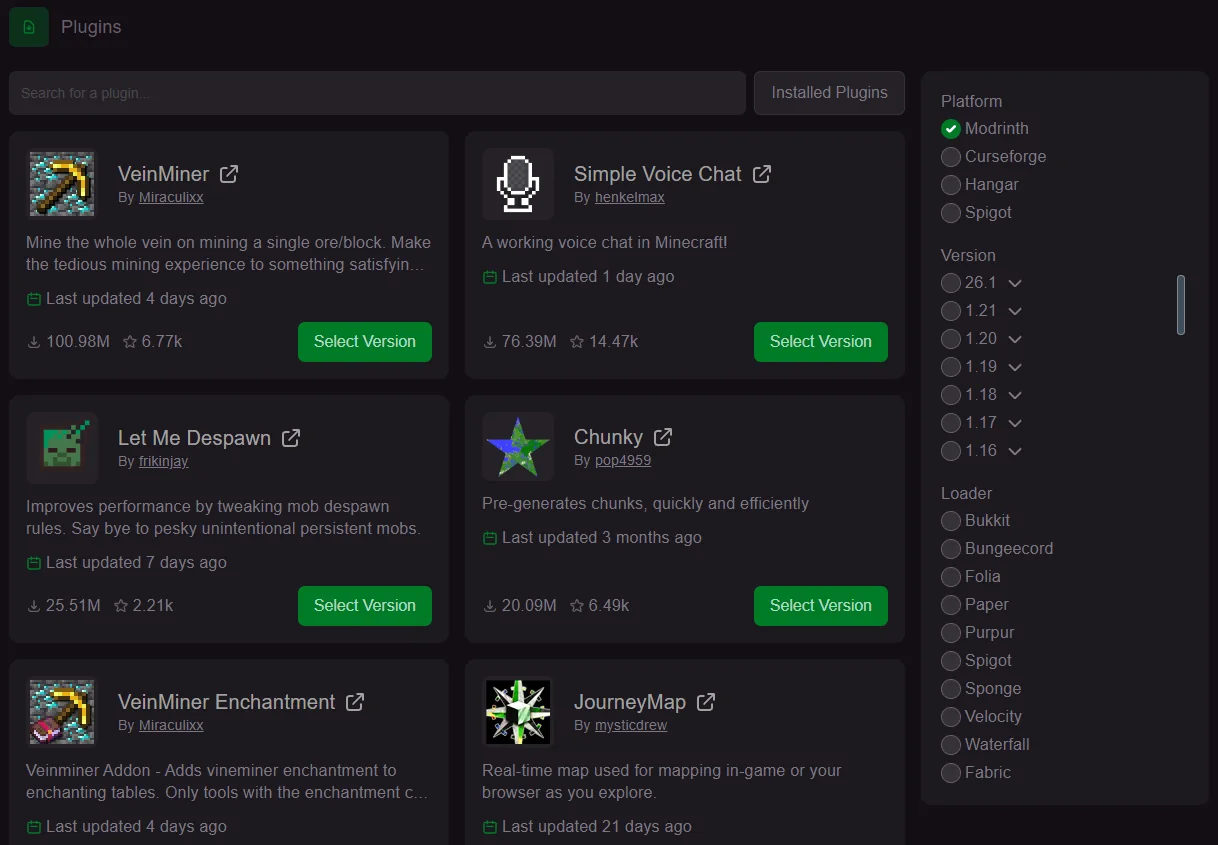 Plugins : le catalogue, et l'installation en un clic.