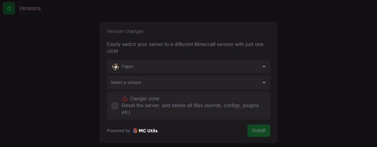 Versions : changer de version ou de moteur en un clic.